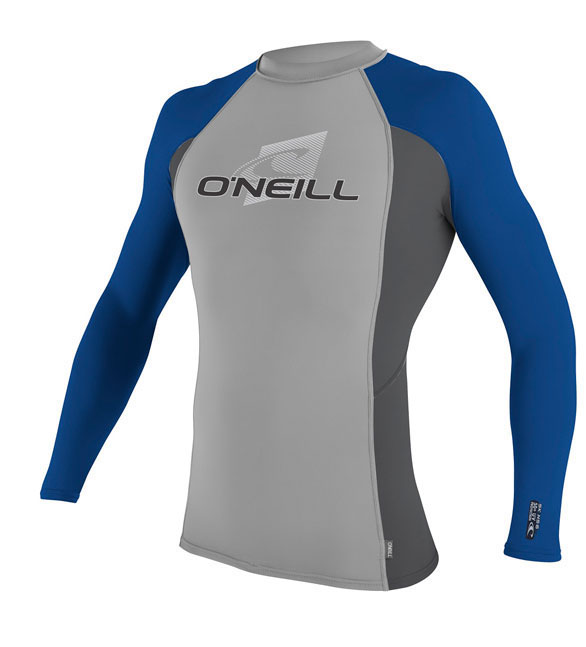 O'Neill Men's Skins Long Sleeve Crew Rashguard 50+ UV Protection - Grey Blue